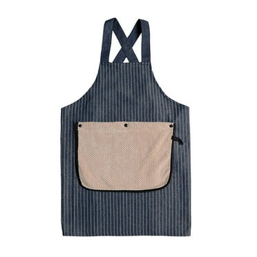 AQFZ Stripe Stain-resistant Kitchen Apron with Pocket And Removable Hand Towel for Women Men Cross-back Restaurant Cooking Pinafore Breathable Multifunctional Apron
