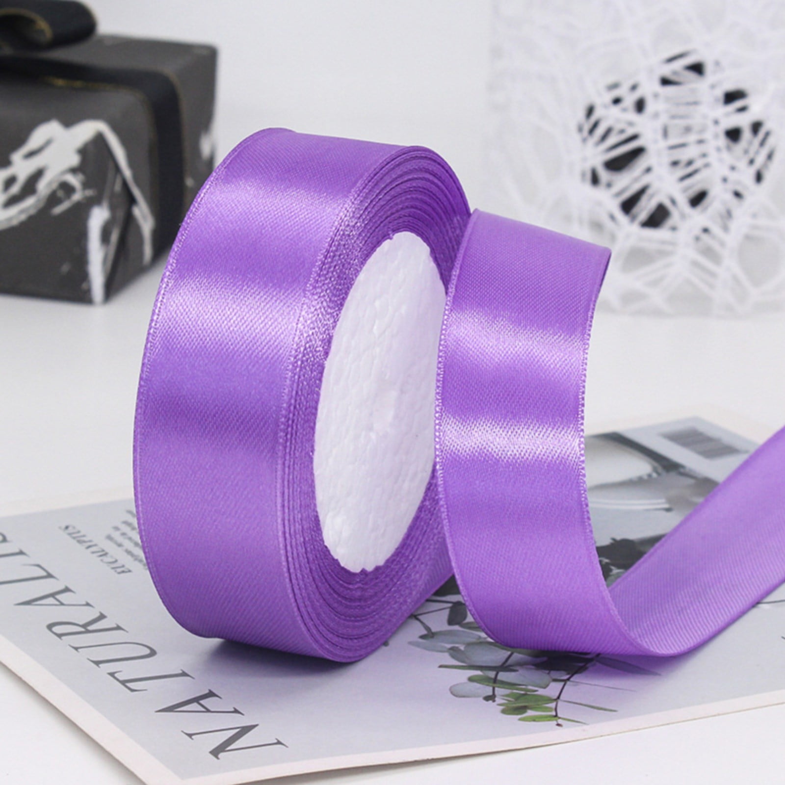 AQITTI 1 Inch X 25Yds White Satin Ribbon, Thin Solid Color Satin Ribbon ...