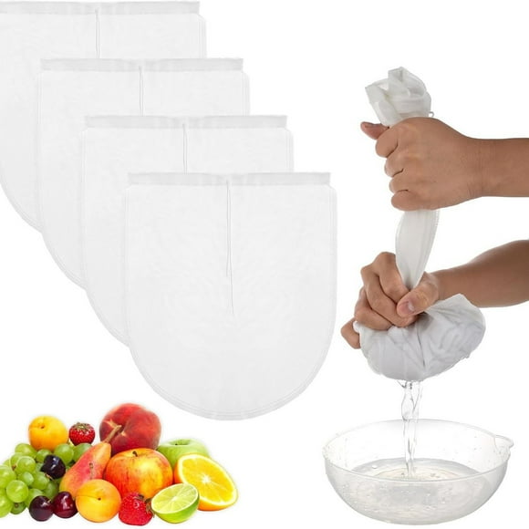 AQITTI 2 Pcs Nut Milk Bag - Big 12"X10" Commercial Grade - Reusable Fine Mesh Nylon Cheese Cloths, Coffee Filter Mesh Bag White