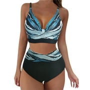 AQITTI 2023 New Swimwear Women's Large Waist Swimwear Split Tie Dyed Bikini Swimwear TANKINI