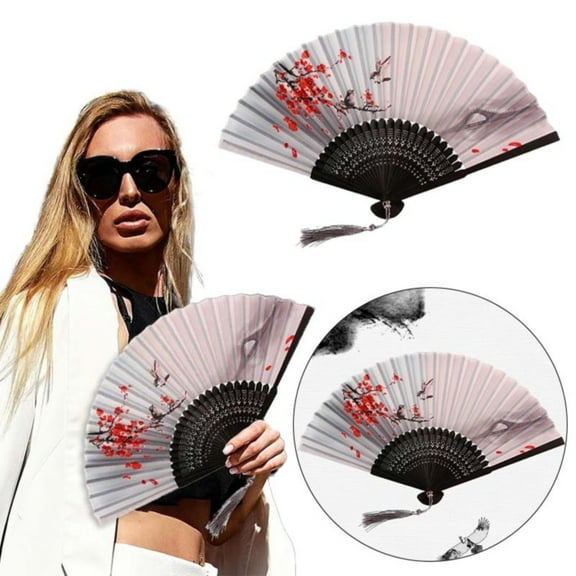AQITTI Folding Hand Fan for Women Silk Handheld Folding Fan Chinese Folding Fan Japanese Vintage Foldable Fan for Dancing Cosplay Wedding Party Home Decoration for Bedroom, Home, Farmhouse, Garden