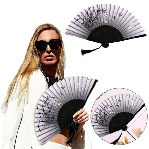 AQITTI Folding Hand Fan for Women Silk Handheld Folding Fan Chinese Folding Fan Japanese Vintage Foldable Fan for Dancing Cosplay Wedding Party Home Decoration for Bedroom, Home, Farmhouse, Garden