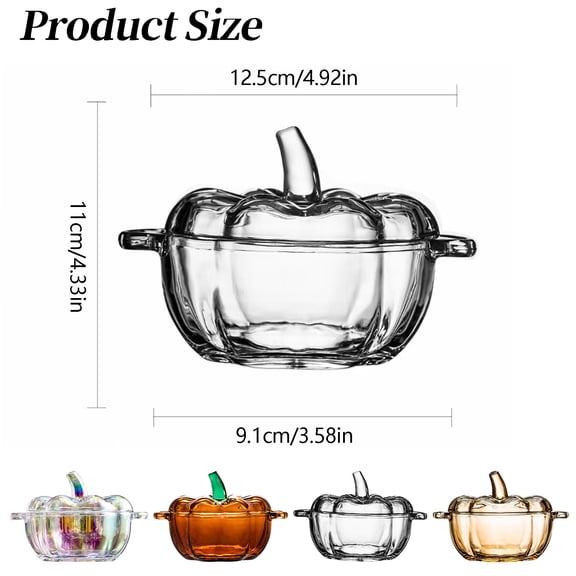 AQITTI Glass Pumpkin Candy Jar,Delicate Crystal Candy Jar with Cover,Glass Decorative Wedding Candy Bowl Snack Candy Dish Storage with Lid Home Decor Fall Thanksgiving Halloween Party, Color