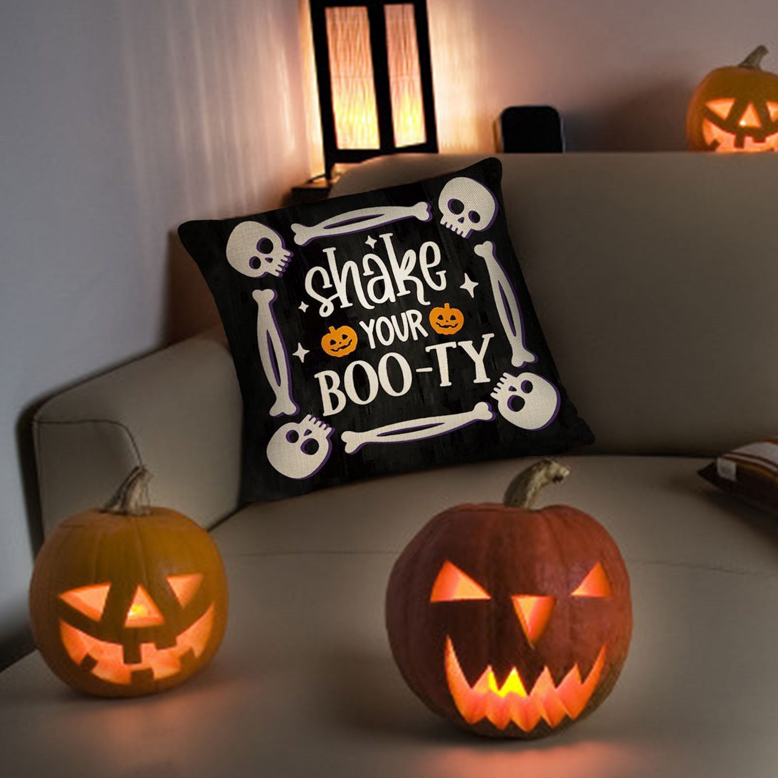 AQITTI Halloween Decorative Throw Pillow Covers Trick Or Skeleton