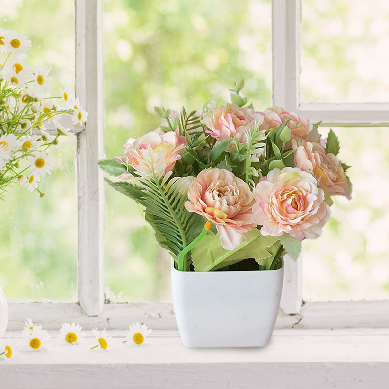 AQITTI Home Decoration Artificial Flowers In Vase Silk Rose Arrangements Flowers Bouquets With Vase Dinning Table Centerpieces Bedroom Bathroom Kitchen
