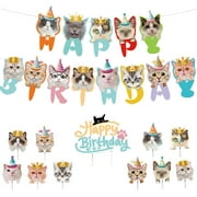 AQITTI Home Decoration Cat Party S Cat Faces Birthday Banner Birthday Cat Garland Cat Faces Hanging Swirl for Pet Cat Theme Birthday Party Kitties Baby Party S Suitable for Home, Office, Party