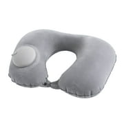 AQITTI Home Textile Air Cushion Self Inflating Button Travel Neck Pillow Inflatable Plane Car Train Pillow Portable Soft U Shaped Travel Pillow Flocking Fabric