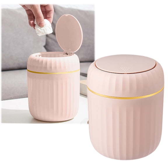 AQITTI Mini Desktop Trash Can with Lid, Compact Small Garbage Bin for Kitchen, Bathroom, Bedroom & Dorm Pink