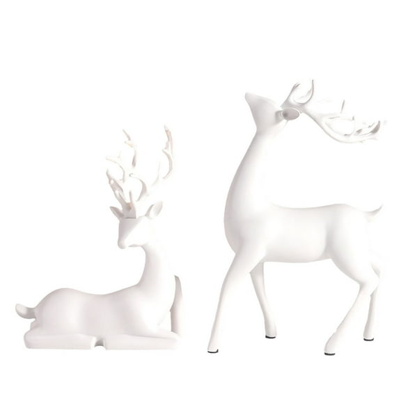 AQITTI Reindeer Christmas Decorations Deer Ornaments 2Pcs Resin Sitting and Standing Deer Statues Black Modern Style Christmas Reindeer Figurines Desk Ornament for Livingroom Bedroom Offi