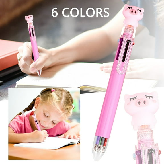 AQITTI Stationery Multicolor Pen Cartoon Pig Ballpoint Pen Press Type 6 Colors 20Ml Learning tools for Student Learning, Campus, Office, Etc