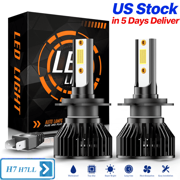 AQJ H7 H7LL LED Headlight Bulbs 6000K White Automotive Bulb Pack of 2