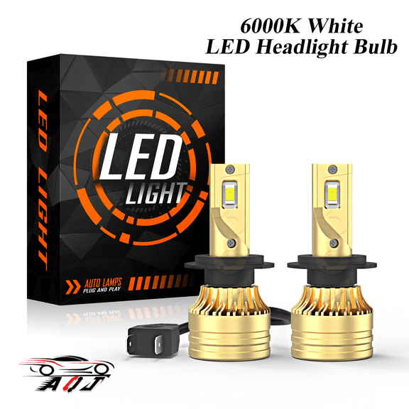 AQJ H7 LED Headlight Bulbs High Beam, 100,000LM 600% Ultra-Bright Bulb, Plug & Play 6,000K White, IP68 Waterproof Plug with Cooling Fan, Plug-N-Play, CANbus Ready, pack of 2