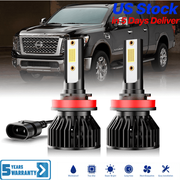 AQJ For Nissan Titan 2017-2023 LED Headlight Bulbs Kit, H11 Low Beam Kit, 10,000LM 500% Ultra-Bright Bulb, Plug & Play 6,000K White, CANbus Ready, Pack of 2