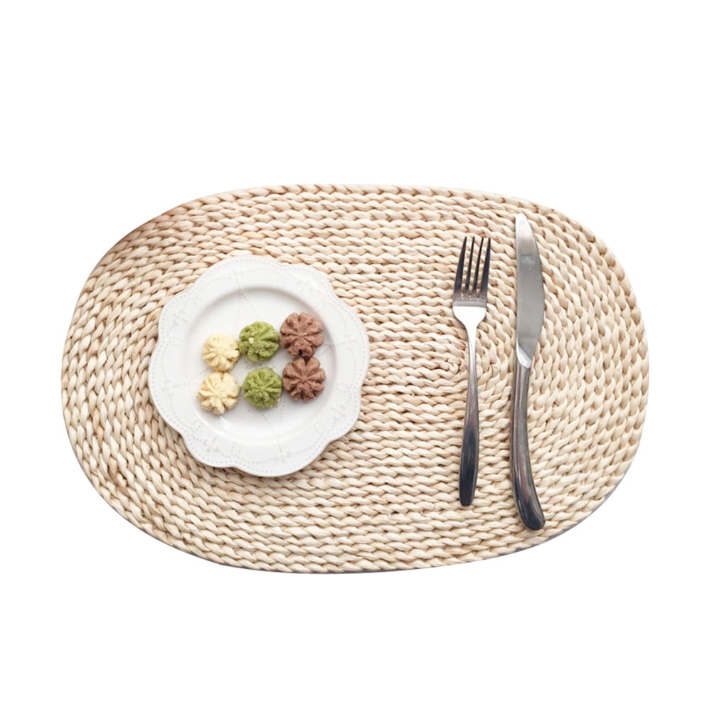 Oval Rattan Mat AQJW Rattan Weave Round Oval Placemat Dining Table Heat Insulation Mat ...