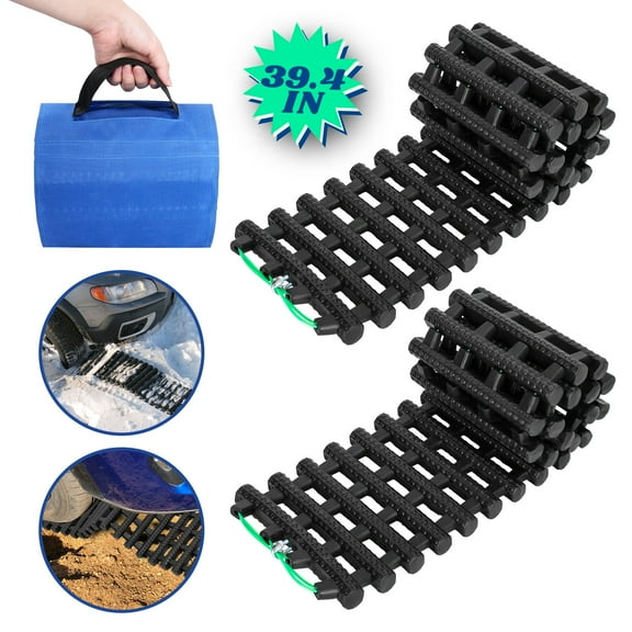 AQMD 39.4inch Recovery Traction Tracks Mat Car Non-Slip Tire Traction Emergency Devices in Snow,Ice, Mud,Sand for Cars,Pick-up,Trucks, Van,Fleet Vehicle (2PCS)