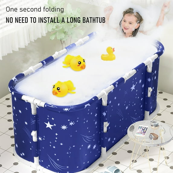 AQMD 47 inch Portable Folding Bathtub for Adult, Extra Large Foldable Bathtub with Plastic Frame, Hot & Cold Soaking Bathtub, Family SPA Soaking Tub for Shower for kids adult (Starry Blue)
