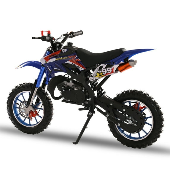 AQMD 49CC Kids Dirt Bike, 2-Stroke Gas Power Motocross, 2024 New Gas Motorcycle, Mini Dirt Bike for Kids, Gas Pocket Bike with Front Rear Disc Brakes, 40KM/H (Blue)