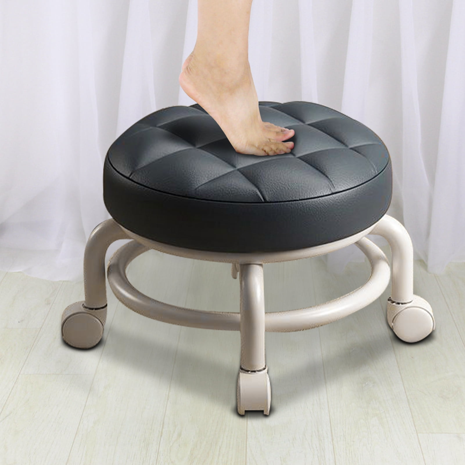 AQMD Modern Swivel Rolling Stool with Faux Leather Upholstery, 440LB ...