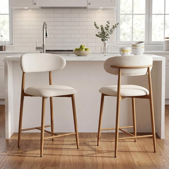 JERBOR Bar Stools Set of 2, Counter Height Bar Stools Upholstered Counter Stools Modern Barstools with Metal Legs for Kitchen Island Dining Room, Beige
