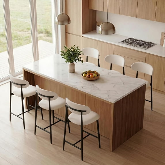 JERBOR Counter Height Bar Stools Set of 6, Upholstered Counter Stools Modern Barstools with Metal Legs for Kitchen Island Dining Room, Black