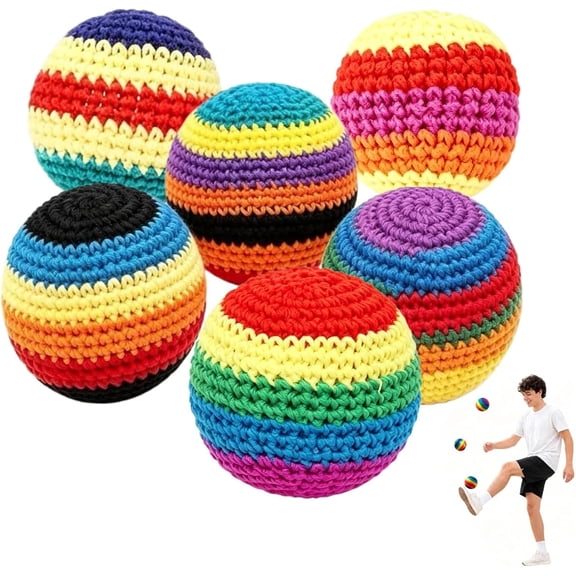 AQORD  6-Pack Hand Woven Footbag Sack Set  Soft Kick Sack Balls for Adults & Beginners  Durable Juggling & Outdoor Game  Portable Fun for Beach, Camping, Backyard & Summer Party