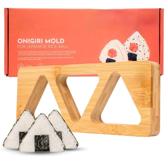 AQORD Onigiri Mold Set for Japanese Gift - Bamboo Medium Rice Ball Mold Kit for a DIY Bento Picnic - Wooden Rice Molds for Family Lunch/Snack, (Product Same, Packaging May Var)