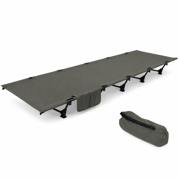 AQORD Portable Camping Cot for Adults, 74.8" x 26.2" Ultralight Folding Cot Bed with Pillow Pocket, Supports 350 lbs, Lightweight Travel Sleeping Cot for Beach, Home, Green