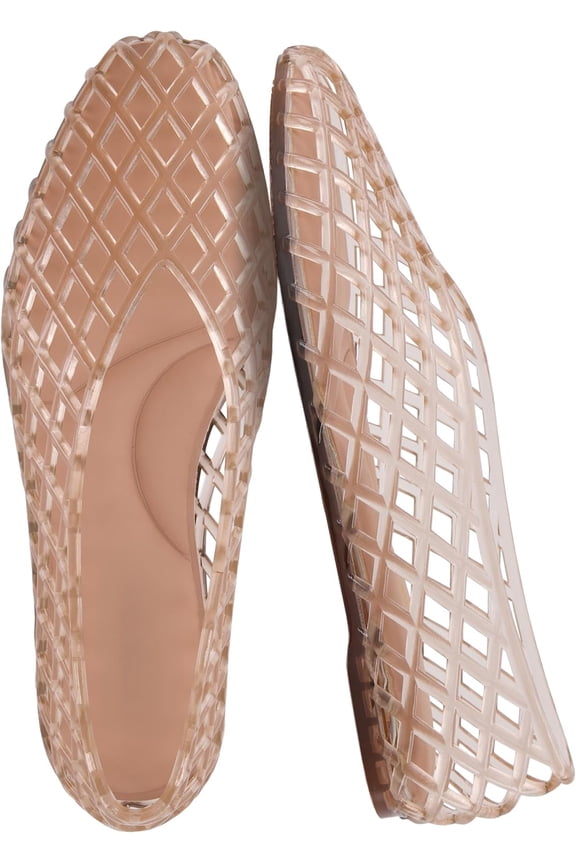 Siesta Modern Lattice Ballet Flats for Women, Comfortable Slip On Pointed Toe Womens Jelly Shoes, Mocha, Size 7