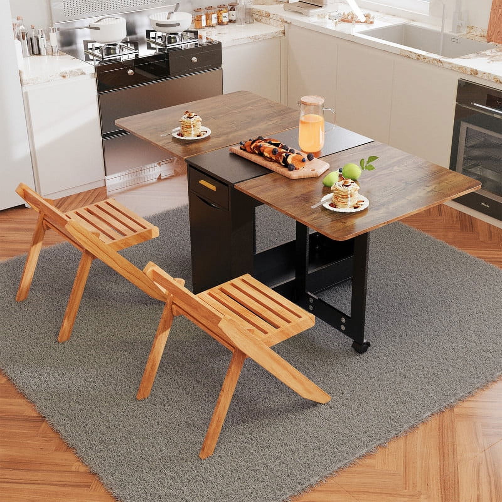AQOTER Folding Dining Table with 2 Chairs, Space Saving Dining Table Folding Dining Table with ...