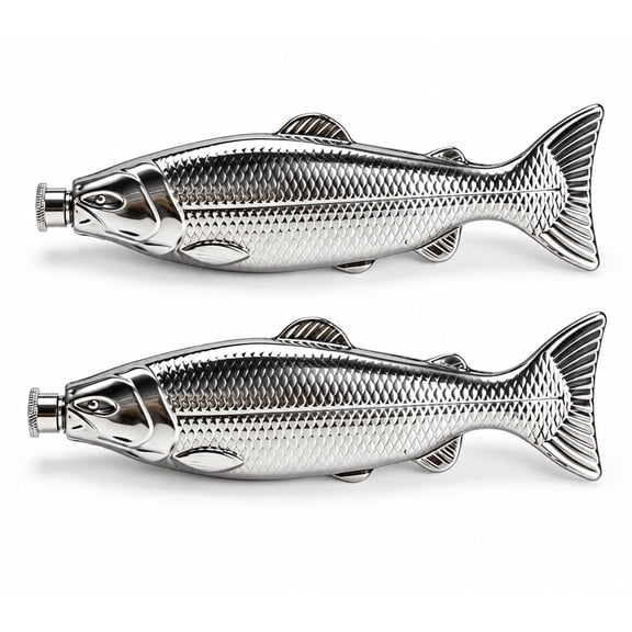 AQQNNA 2 Pack Fish-Shape Hip Flask 5oz Stainless Steel Pocket Flask Set, Novelty Silver Miniature Bottle for Party Camping Hiking, Leakproof Travel Drinkware Gift for Men Women