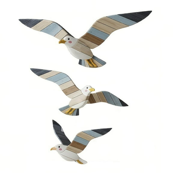 AQQW 3Pcs/Set Wooden Seagull Wall Decoration Farmhouse Rustic Nautical Sea Bird Wall Art Sculpture Home Living Room Bathroom Wall Decorative Sign,B
