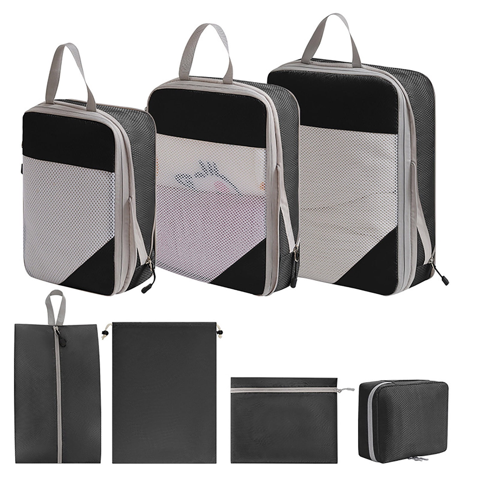 AQQW 7Pcs Compression Travel Bag with Handle Dual Zipper Design Large