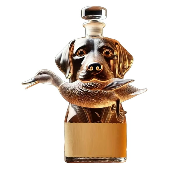 AQQW Hunting Dog Whiskey Decanter 3D Engraved Duck Hunter Dog Glass Bottle Animal Whiskey Bottle Wine Container for Men Dad Home Bar Decor,Dog