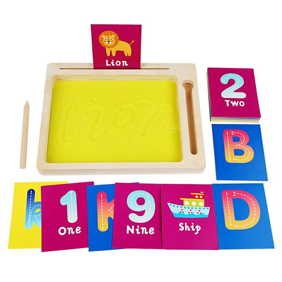 AQQW Montessori Sand Tray Toys Wooden Sand Scraping Box for Writing Letters and Numbers Sand Drawing in A Wooden Sand Tray ( Shape B)
