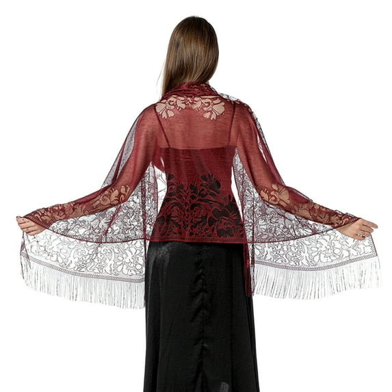 AQQW Women Scarf Solid Color Lace Ladies Crochet See Through Bride Shawl Wrap for Wedding