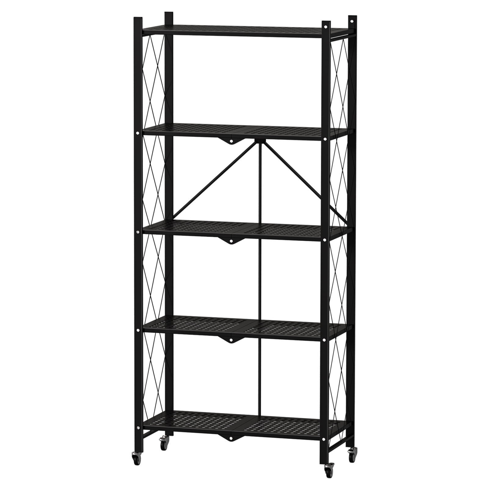 DEANIC 3 Tier Foldable Storage Shelves With Wheels, Kitchen Appliance Stand, Freestanding Metal Wire Shelf Rack, No Assembly Organizer Rolling Cart For Garage, Basement, Pantry (Black - View #13