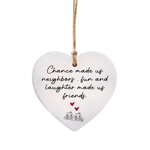 Ceramic Heart Hanging Ornament – “I Wish You Lived Next Door” Sign, 2.83" Diameter, Gold Wire, Home & Car Decor Gift