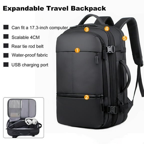 AQRS Travel Backpack Expandable Capacity Computer Bag with USB Charging Port Waterproof Anti-Theft Lock Wet/Dry Separation Pockets Weekender Carry-On Business Bag