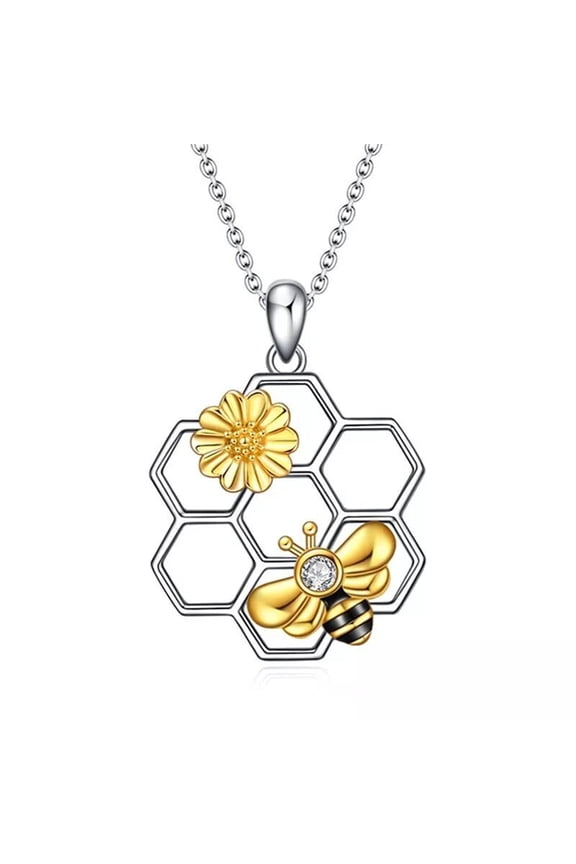 Bee Necklace Flower And Honeycomb Decor Rhinestone Pendant Necklace Female Gift Adjustable Chain Necklace Romantic Love Symbol Jewelry