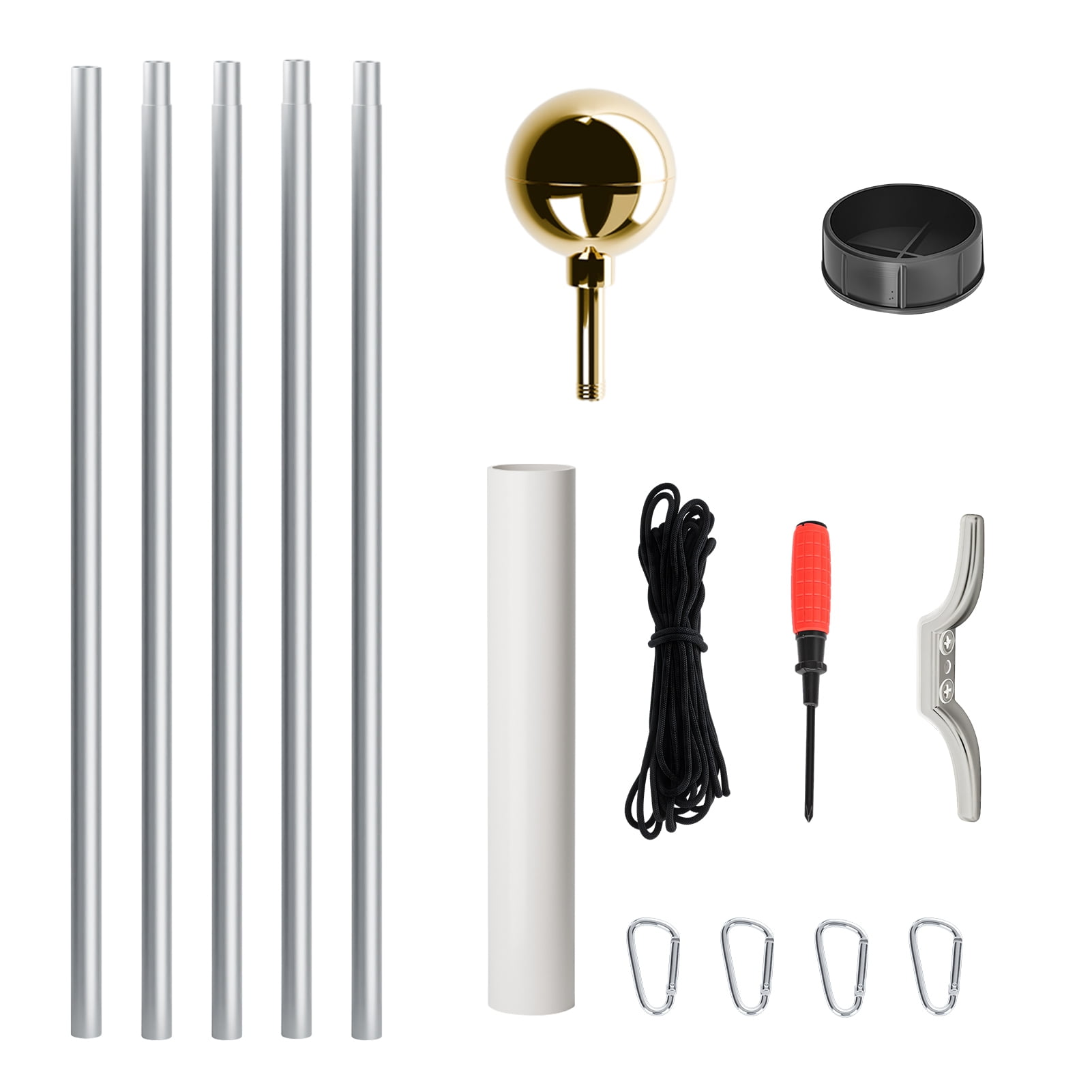 AQSQ Garden Flag Stand, Outside in Ground Flag Pole, 25FT Sectional Extra Thick Flagpole Kit, Heavy Duty Aluminum Alloy Outdoor Flag Poles for Yard, Residential or Commercial