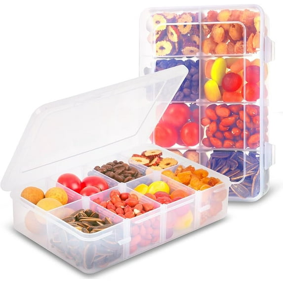AQSXO 2 Pcs Snack Boxes 8 Compartments Snack Containers Reusable Meal Prep Lunch Containers., Transparent