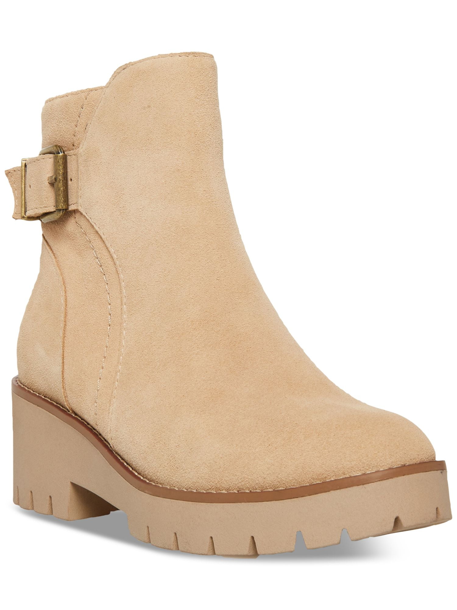 American Rag Women's Strap Detail Zipper Accent Buckle Accent Collins Block Heel Zip up Leather Boots Brown Size 7.5 M