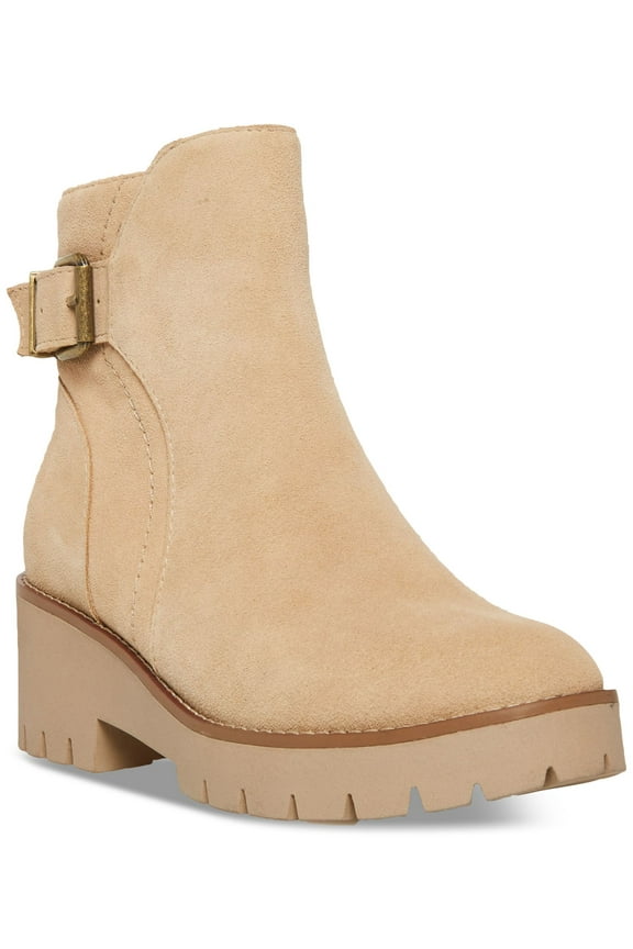 Womens Beige Padded Waterproof Buckle Accent Lug Sole Desiree Almond Toe Block Heel Zip-Up Booties 9 M