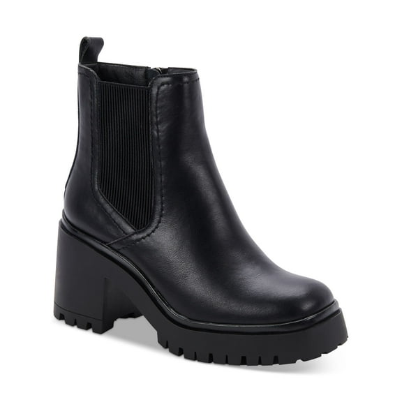 AQUA COLLEGE Womens Black 1" Platform Waterproof Slip Resistant Raine Round Toe Block Heel Zip-Up Chelsea 9.5 M