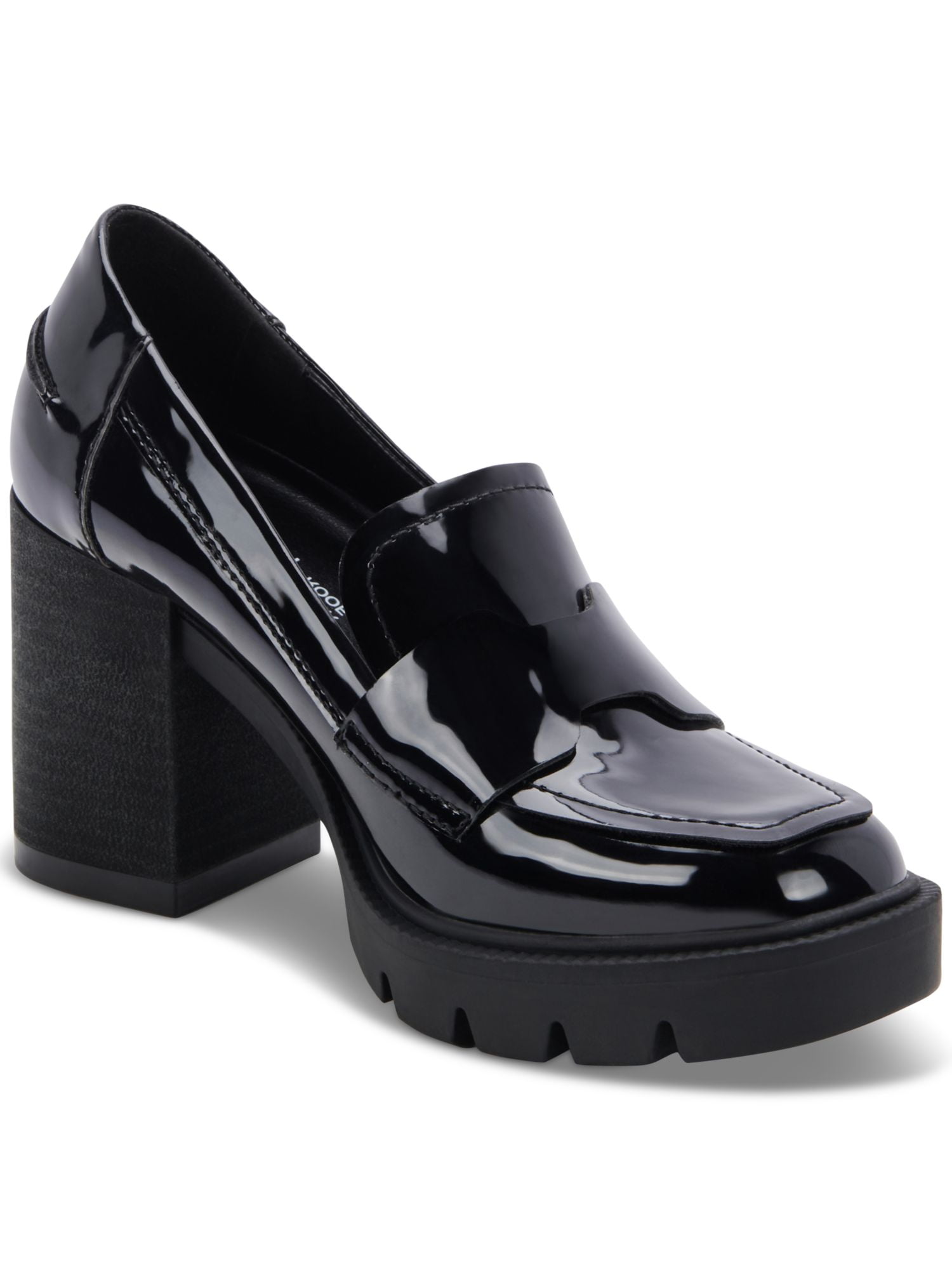 AQUA COLLEGE Womens Black Penny Keeper Cushioned Lug Sole Fever Round Toe Slip On Leather Mules M