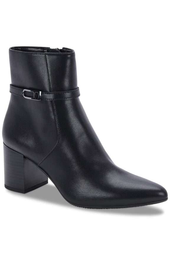 Womens Black Padded Waterproof Slip Resistant Buckle Accent Tatum Almond Toe Block Heel Zip-Up Leather Booties 10 M