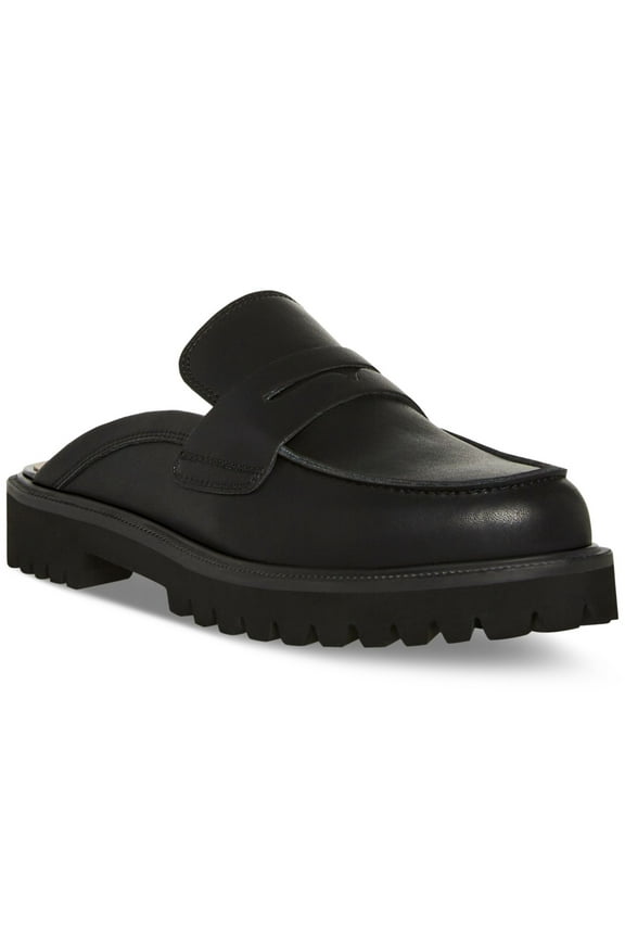 Womens Black Penny Keeper Cushioned Lug Sole Fever Round Toe Slip On Leather Mules 8 M