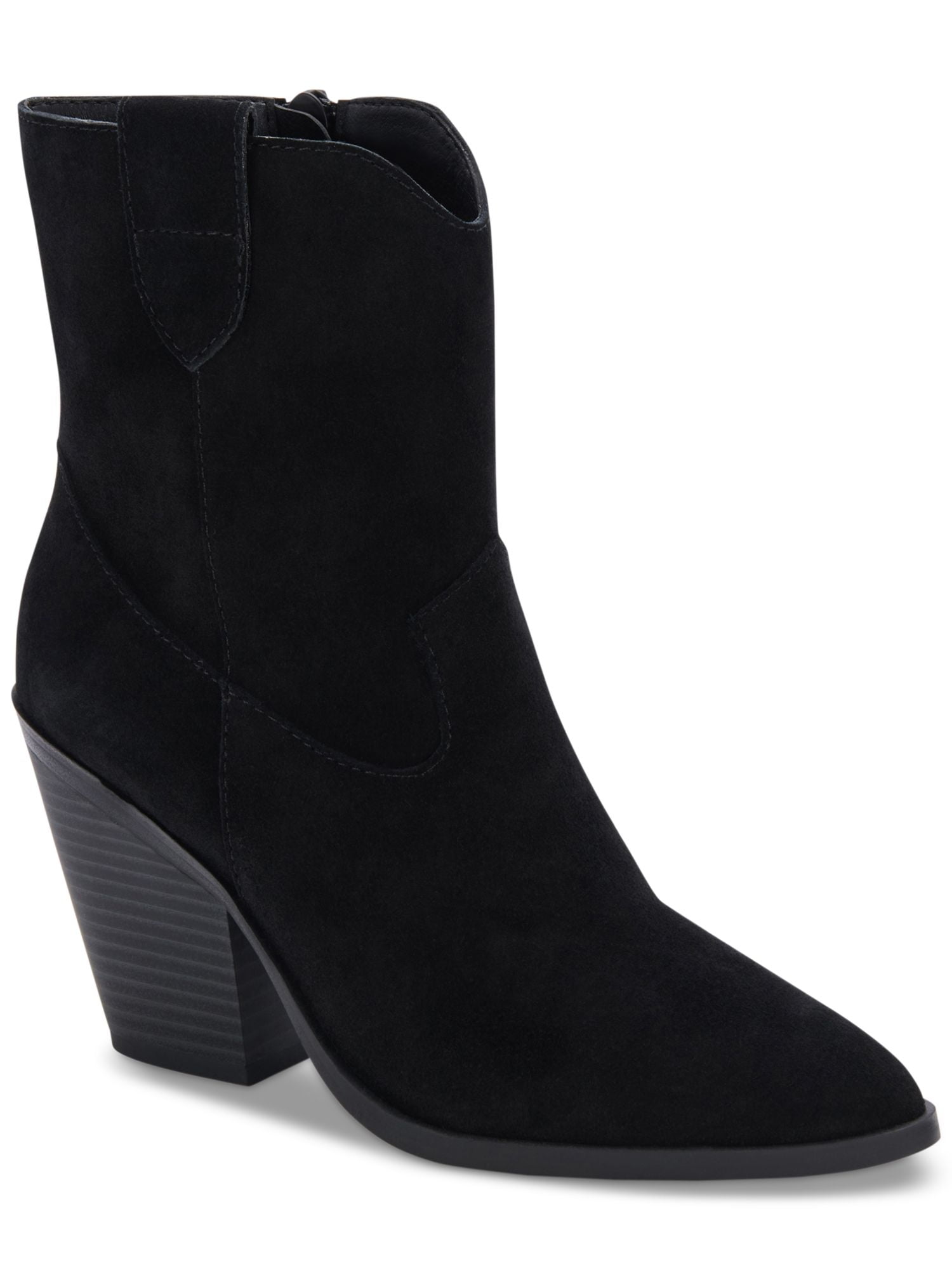 AQUA COLLEGE Womens Black Waterproof Nia Pointed Toe Block Heel Slip On Leather Heeled Mules Shoes M