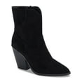 thumbnail image 1 of AQUA COLLEGE Womens Black Pull Tab Padded Winder Pointed Toe Block Heel Zip-Up Leather Booties 11, 1 of 4