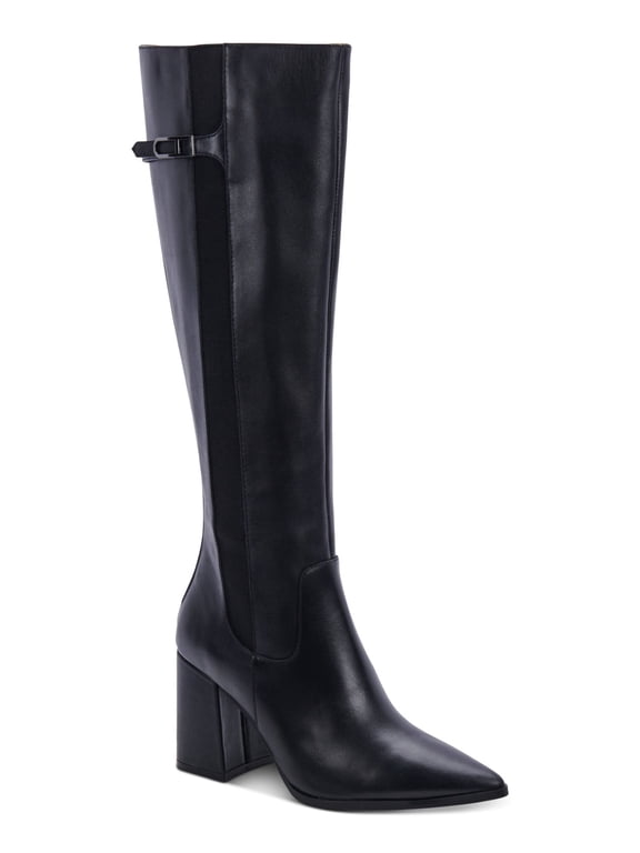 Womens Black Slip Resistant Water Resistant Ireland Pointed Toe Stacked Heel Zip-Up Leather Heeled Boots 12 M